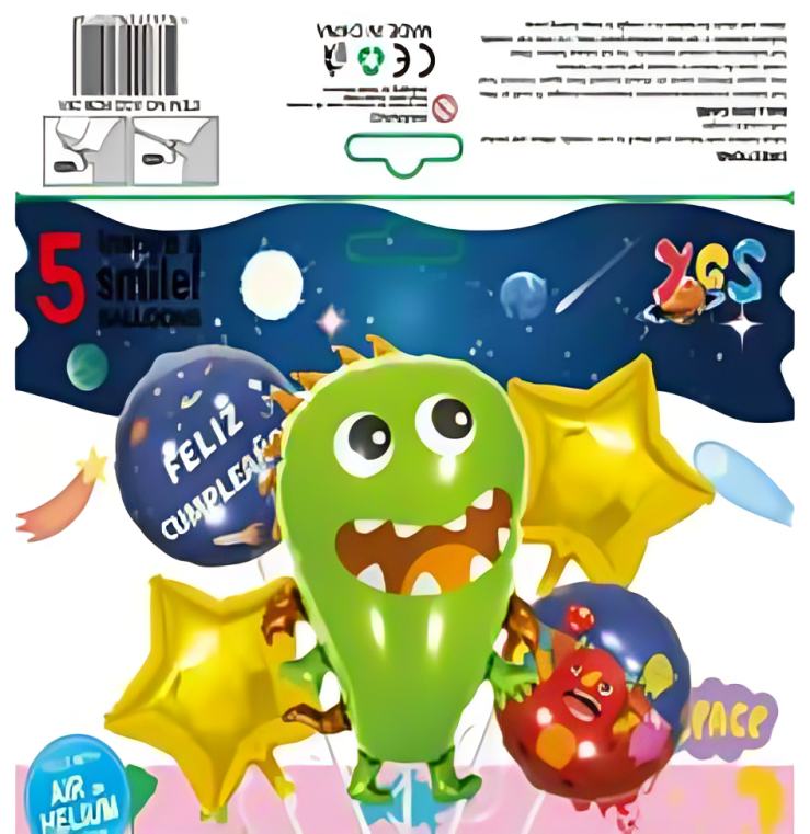 Set de globos de aluminio 5pz diseño de monstruos - 809-75
