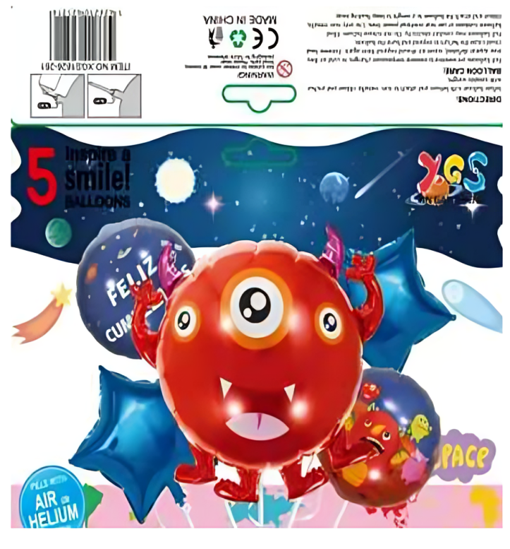 Set de globos de aluminio 5pz diseño de monstruos - 809-75 Imagen secundaria del producto