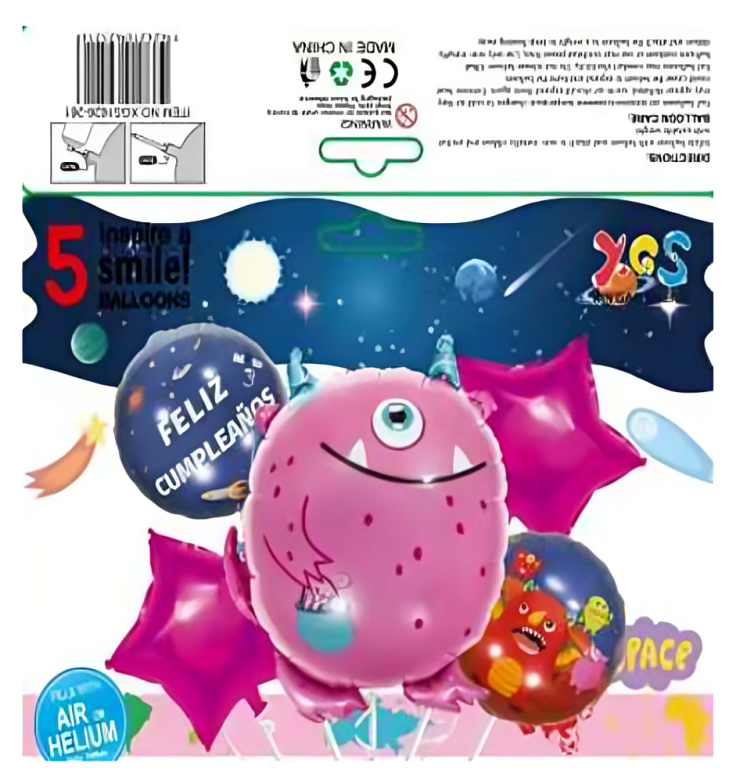 Set de globos de aluminio 5pz diseño de monstruos - 809-75
