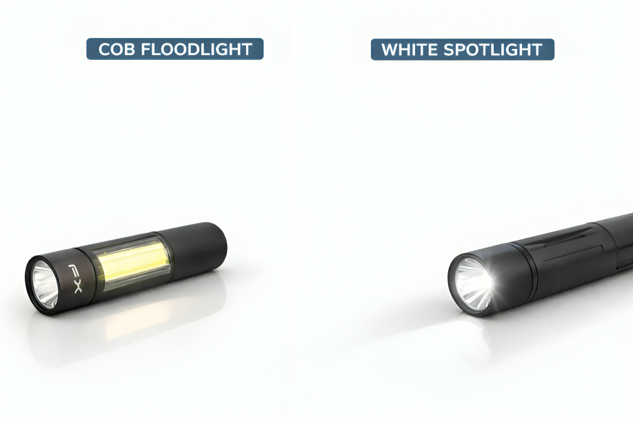 Linterna de mano chica, cilíndrica, recargable, con modos de iluminación y focos laterales, variedad de usos / led-615 FX