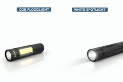 Linterna de mano chica, cilíndrica, recargable, con modos de iluminación y focos laterales, variedad de usos / led-615 FX