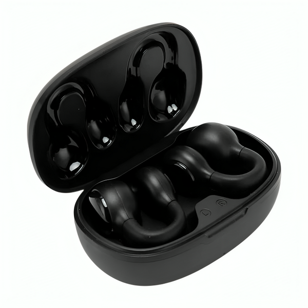 Audífonos inalámbricos bluetooth tipo clip con estuche de carga ovalado