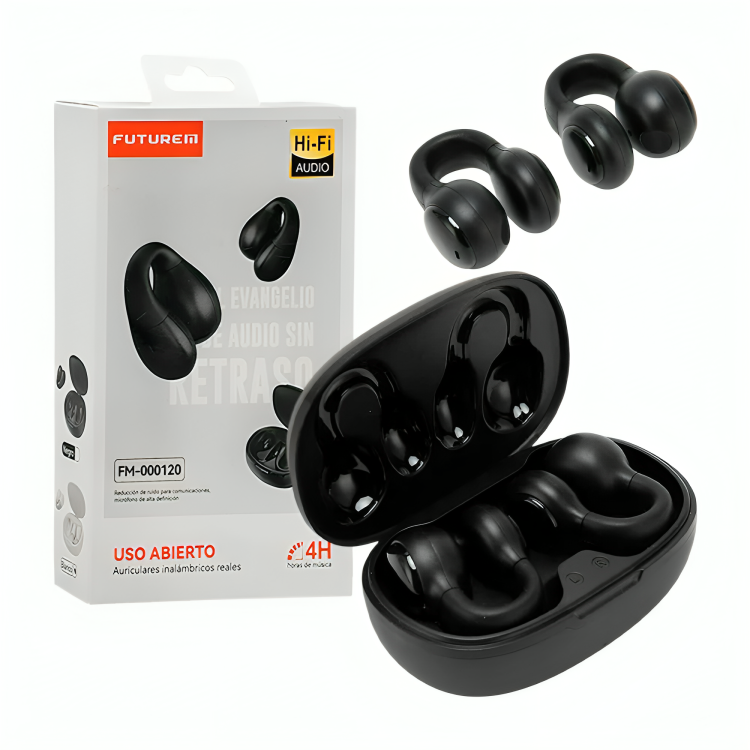 Audífonos inalámbricos bluetooth tipo clip con estuche de carga ovalado Imagen principal del producto