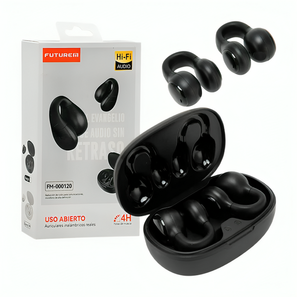 Audífonos inalámbricos bluetooth tipo clip con estuche de carga ovalado