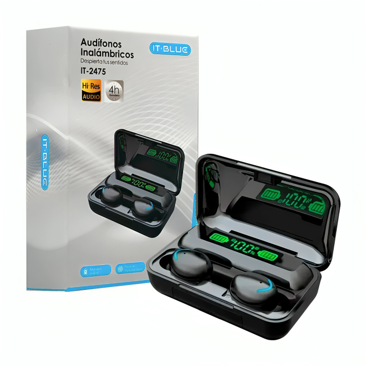 Audífonos inalámbricos bluetooth con tira de luz rgb y estuche con indicador led Imagen principal del producto