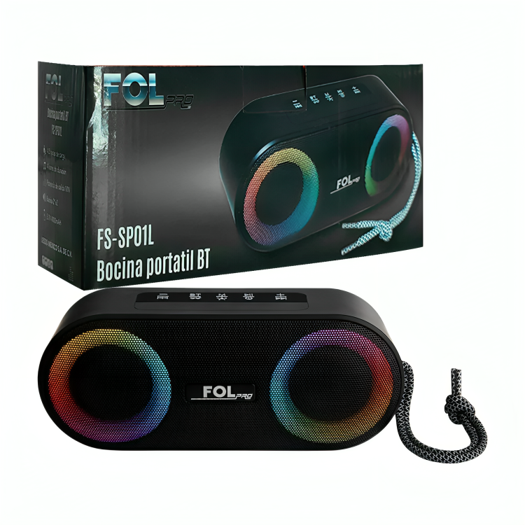 Bocina fol, inalámbrica, doble altavoz con rgb, puerto usb y tf, radio fm Imagen principal del producto