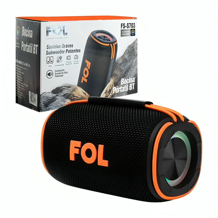 Bocina cilíndrica, pequeña, inalámbrica, sonido estéreo, puerto usb y tf + rgb FS-S703