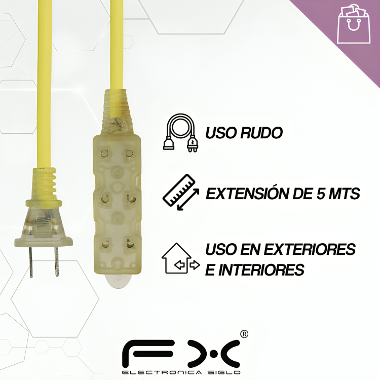 Extensión eléctrica amarilla de 5 metros con 3 contactos FX EX-405M Imagen secundaria del producto