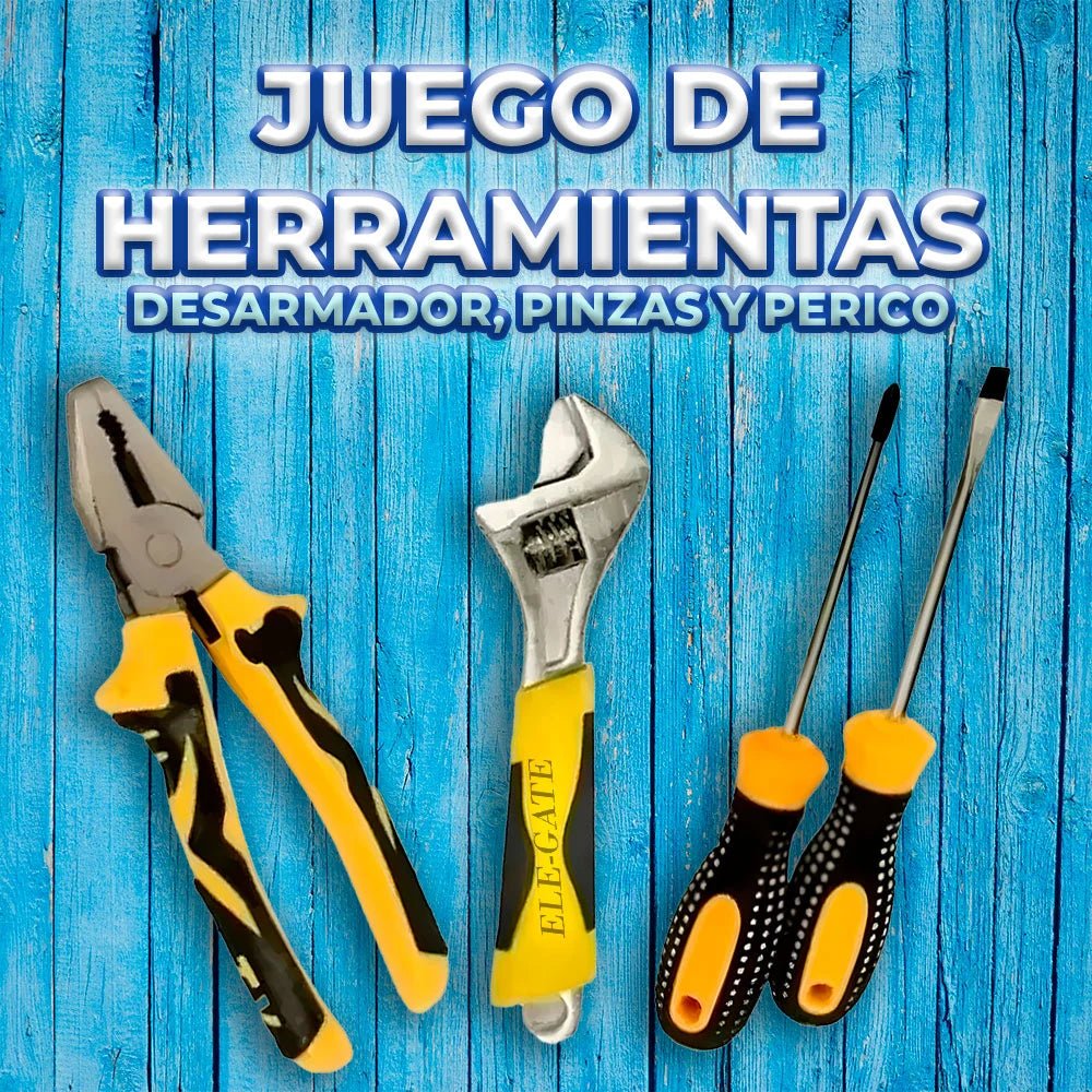 Kit de herramientas con llave perica, pinzas, desarmador de cruz y plano / family tools - HERM.05 - Mishop Mexico Imagen principal del producto