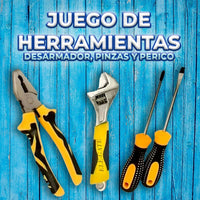 Kit de herramientas con llave perica, pinzas, desarmador de cruz y plano / family tools - HERM.05 - Mishop Mexico