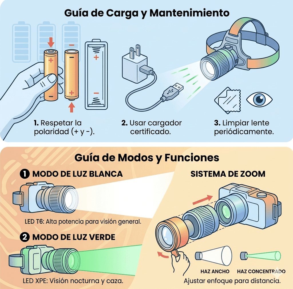Lampara de cabeza de mineria, con 2 pilas recargables y cargador - DT - 808 - 55 - Mishop Mexico