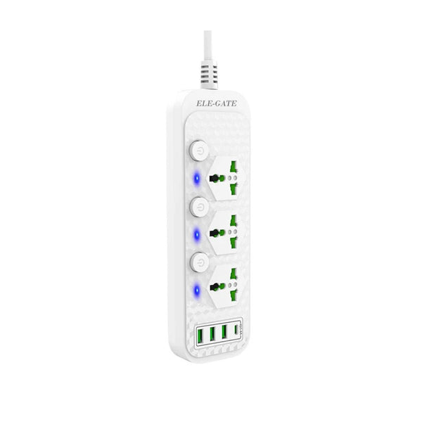 Multicontacto universal con 3 enchufes, 3 puertos usb y 1 puerto usb-c para carga rápida, variedad de colores - Mishop Mexico