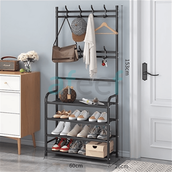 Organizador multifuncional rack con 4 niveles y perchero 60x28x154cm - Mishop Mexico