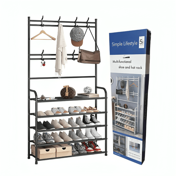 Organizador multifuncional rack con 4 niveles y perchero 60x28x154cm - Mishop Mexico