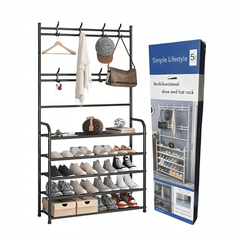 Organizador multifuncional rack con 4 niveles y perchero 60x28x154cm - Mishop Mexico