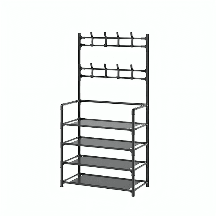 Organizador multifuncional rack con 4 niveles y perchero 60x28x154cm - Mishop Mexico