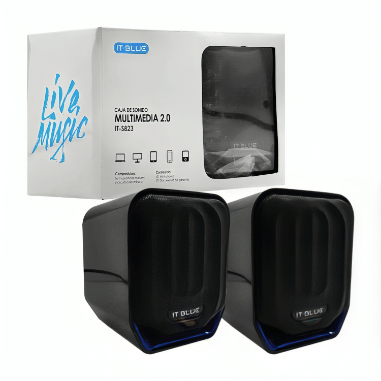 Par de bocinas it blue con diseño de altavoz + luces led y conexión auxiliar IT - S823 - Mishop Mexico Imagen principal del producto