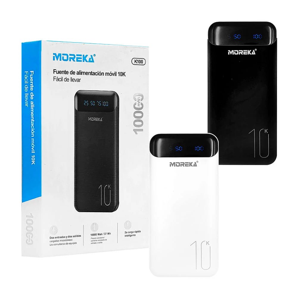 Power bank, 10000 mah, con indicador de bateria, 2 puertos usb, 1 tipo c - K100 - Mishop Mexico Imagen principal del producto