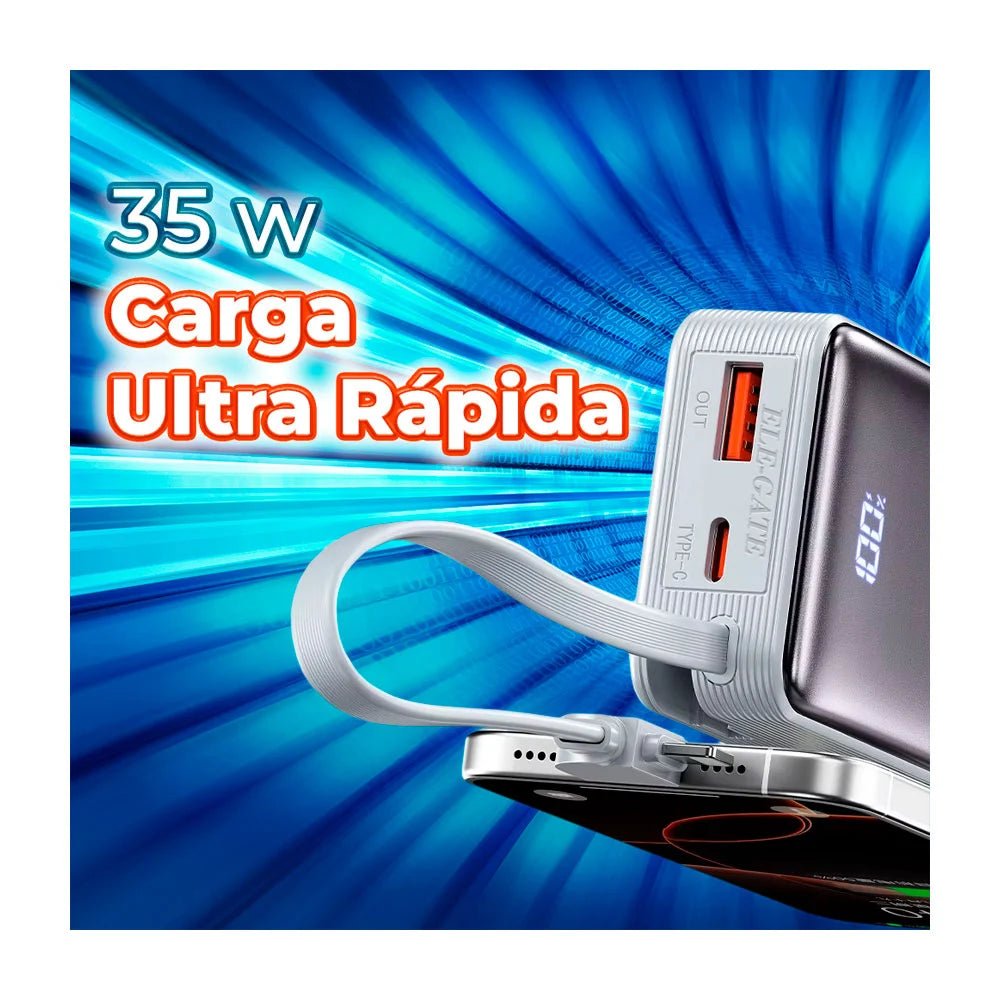 Power bank con cable dual tipo c y lightning, 10000mah carga rápida 35w - PW.25 - Mishop Mexico