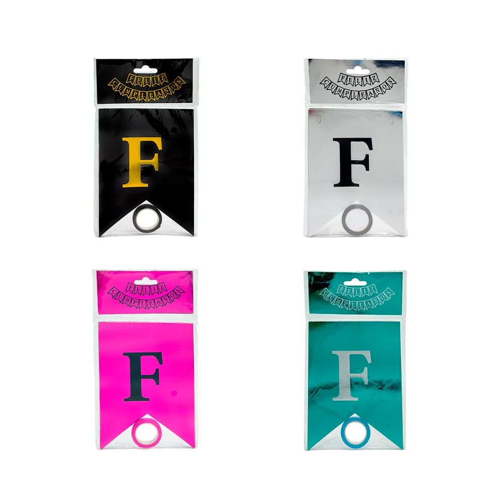 Banderín feliz cumpleaños colgante y letras en colores metálicos, variedad de modelos - qlq0001 Imagen principal del producto