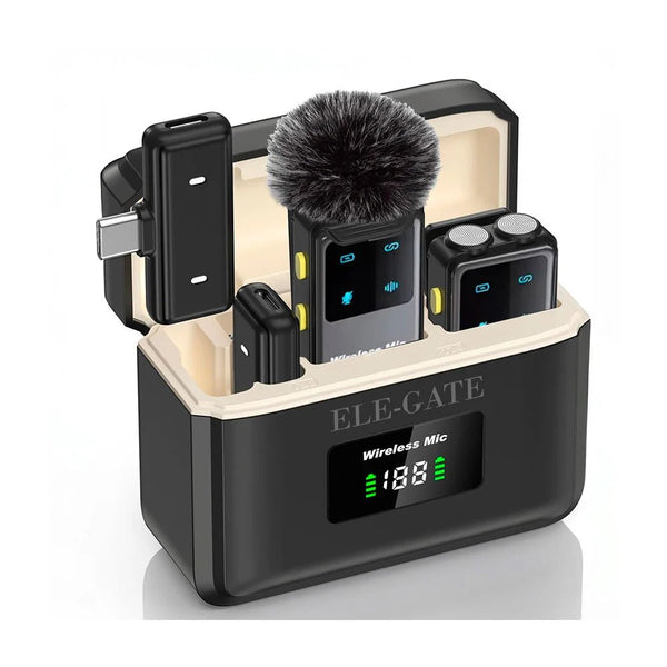 Set de micrófonos inalámbricos solapa tipo c y lightning + estuche de carga - ADP.MIC03 - Mishop Mexico