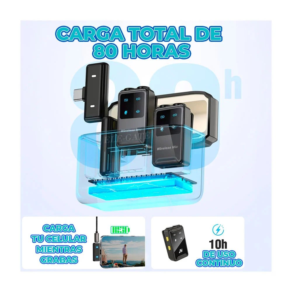 Set de micrófonos inalámbricos solapa tipo c y lightning + estuche de carga - ADP.MIC03 - Mishop Mexico