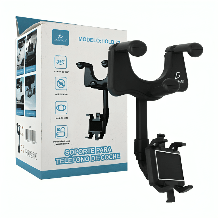 Soporte universal de celular con brazo sujetador para espejo retrovisor, ajustable y rotable hasta en 90 grados / hold.72 - Mishop Mexico