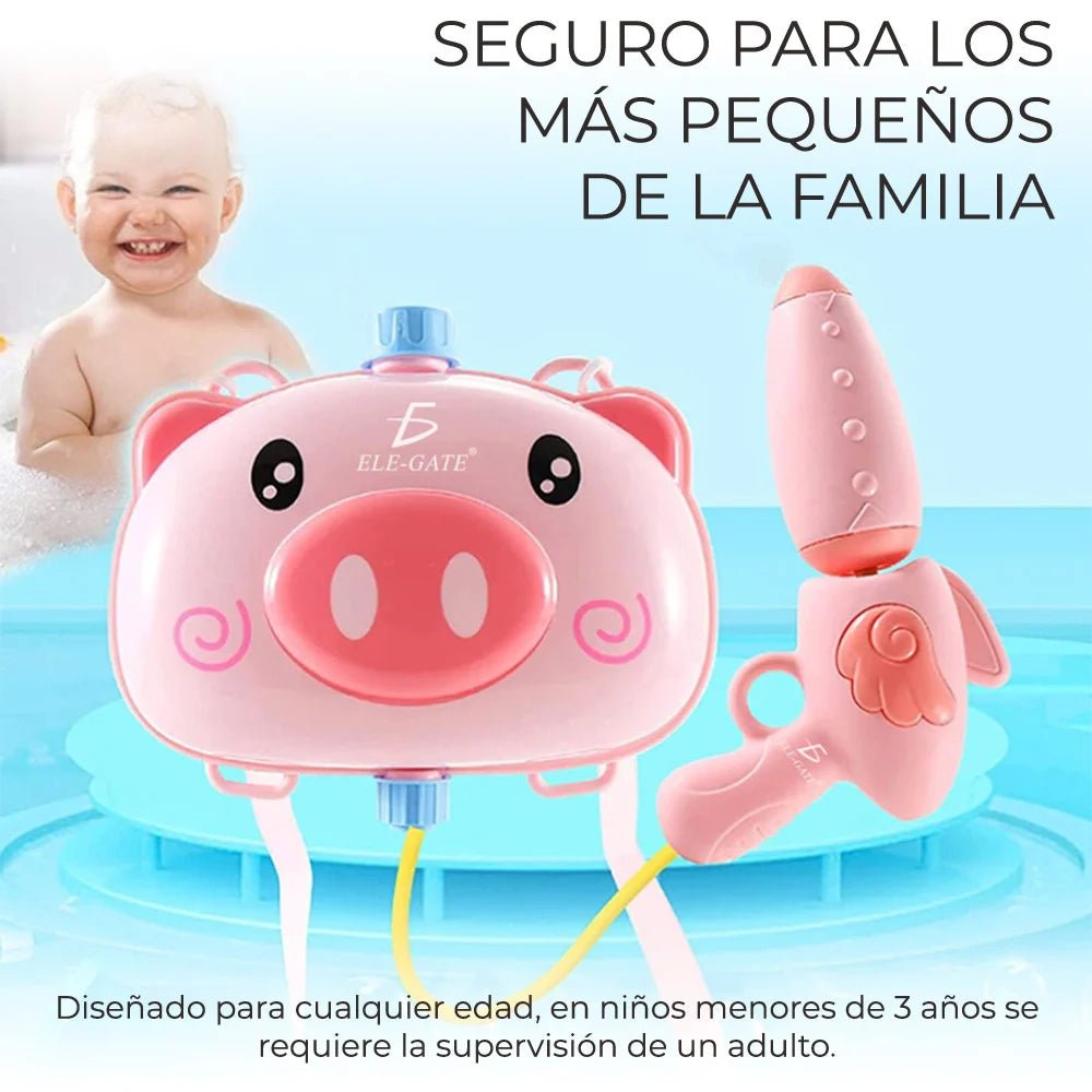 Tanque/mochila de plástico con pistola de agua, con diseño de cerdito - jug.15.xz - Mishop Mexico