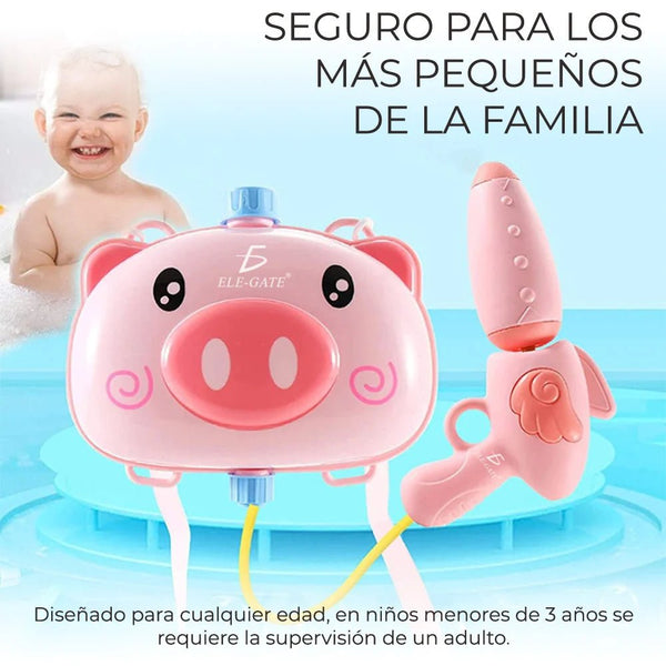 Tanque/mochila de plástico con pistola de agua, con diseño de cerdito - jug.15.xz - Mishop Mexico