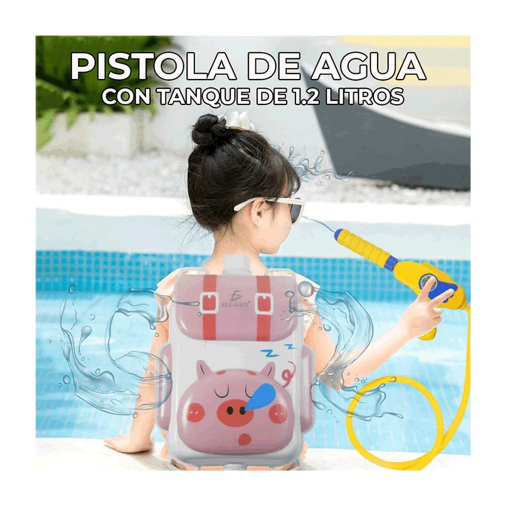 Tanque/mochila de plástico con pistola de agua, con diseño de cerdito - jug.15.xz - Mishop Mexico