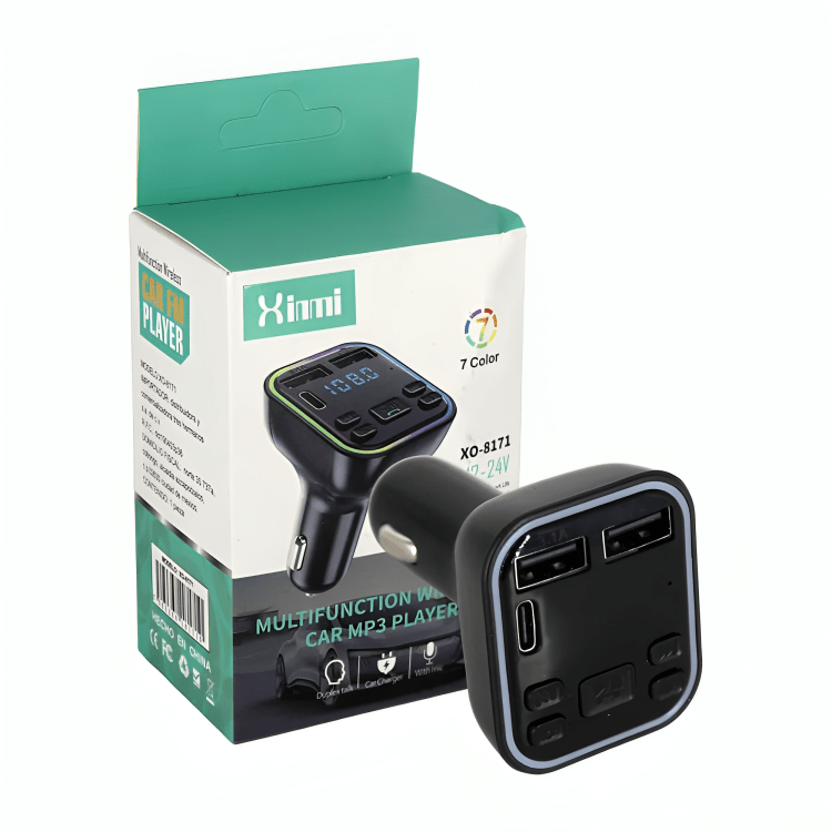 Transmisor bluetooth fm multifuncional para carro automóvil con pantalla digital, luz led rbg + 2 puertos usb y ranura para tf / xo - 8171 - Mishop Mexico Imagen principal del producto