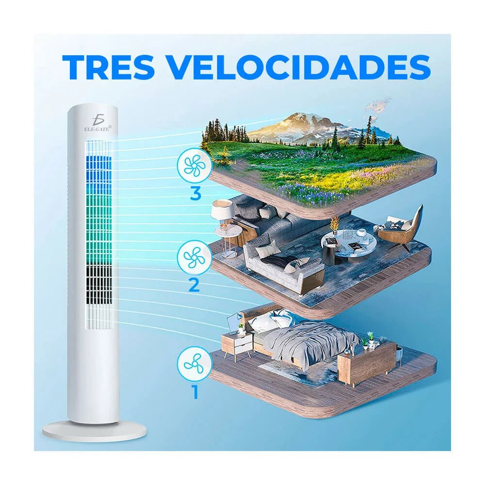 Ventilador ele - gate tipo torre de 29 pulgadas con giro de 90°, 3 velocidades y consumo de 50 watts / clr.61 - Mishop Mexico